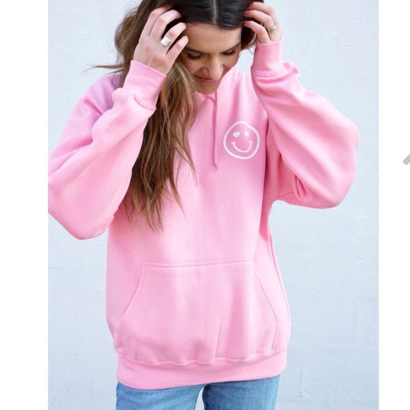 You Are Loved Valentine Pink Smiley Face Hoodie Sweatshirt by The Shop Forward - Picture 2 of 10